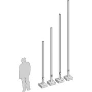 person standing by various lengths of poles